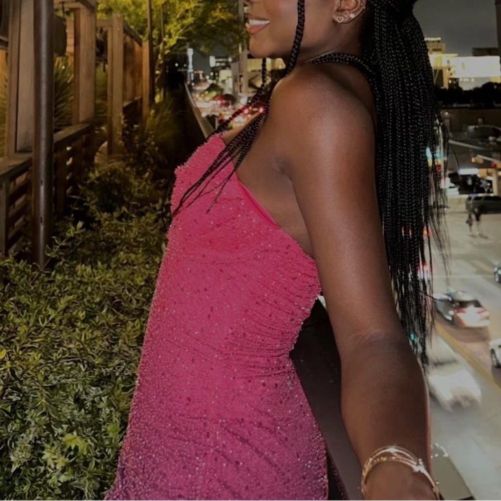 Embellished Strapless Mini Dress in Pink/Purple Ombré from Oh Polly